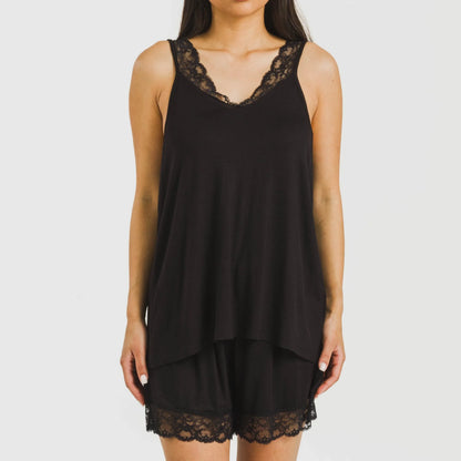 pyjama à bretelles en dentelle de rayonne