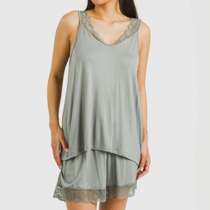 pyjama à bretelles en dentelle de rayonne