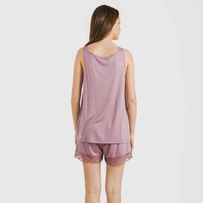 pyjama à bretelles en dentelle de rayonne