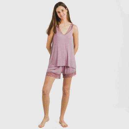 pyjama à bretelles en dentelle de rayonne