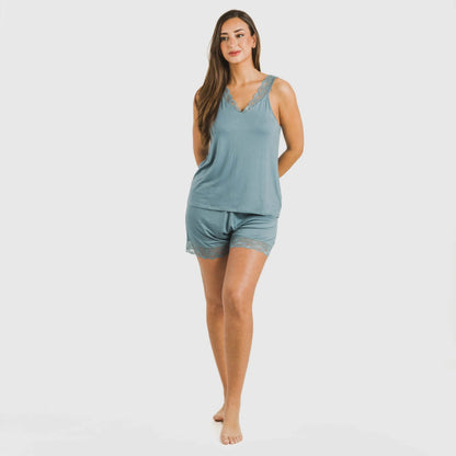 Pigiama in rayon semplice con spalline in pizzo