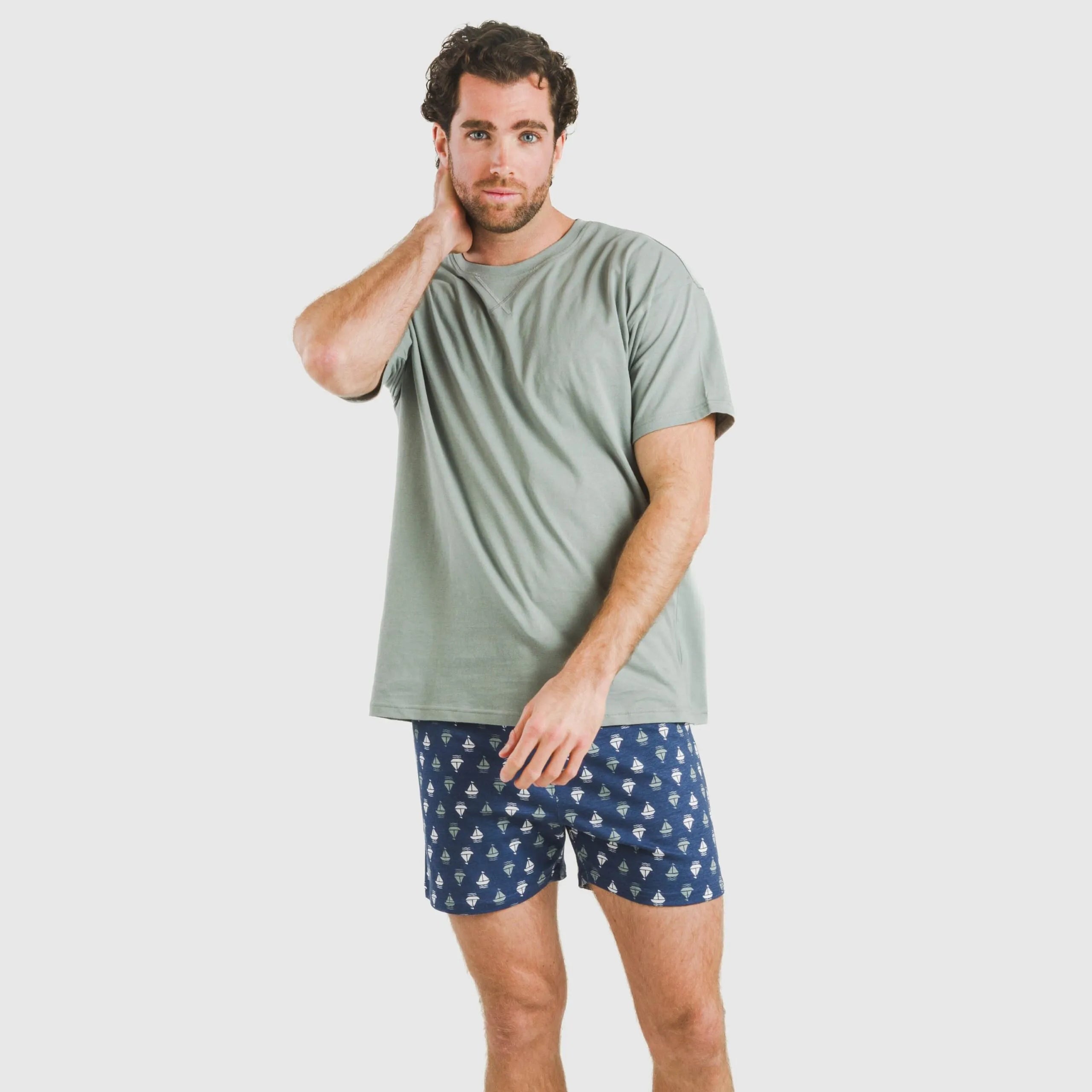 Pijama corto algodón hombre Hawat gris verdoso