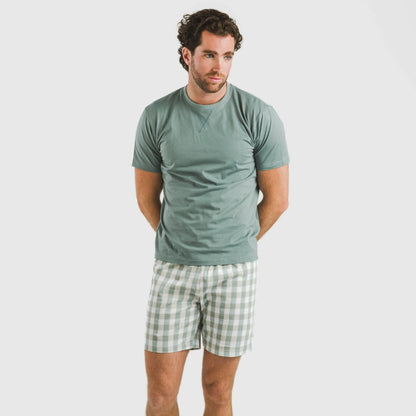 Pijama corto algodón hombre Cuadro Poli verde azulado