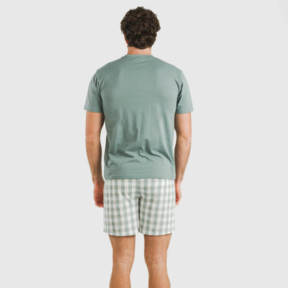 Pijama corto algodón hombre Cuadro Poli verde azulado