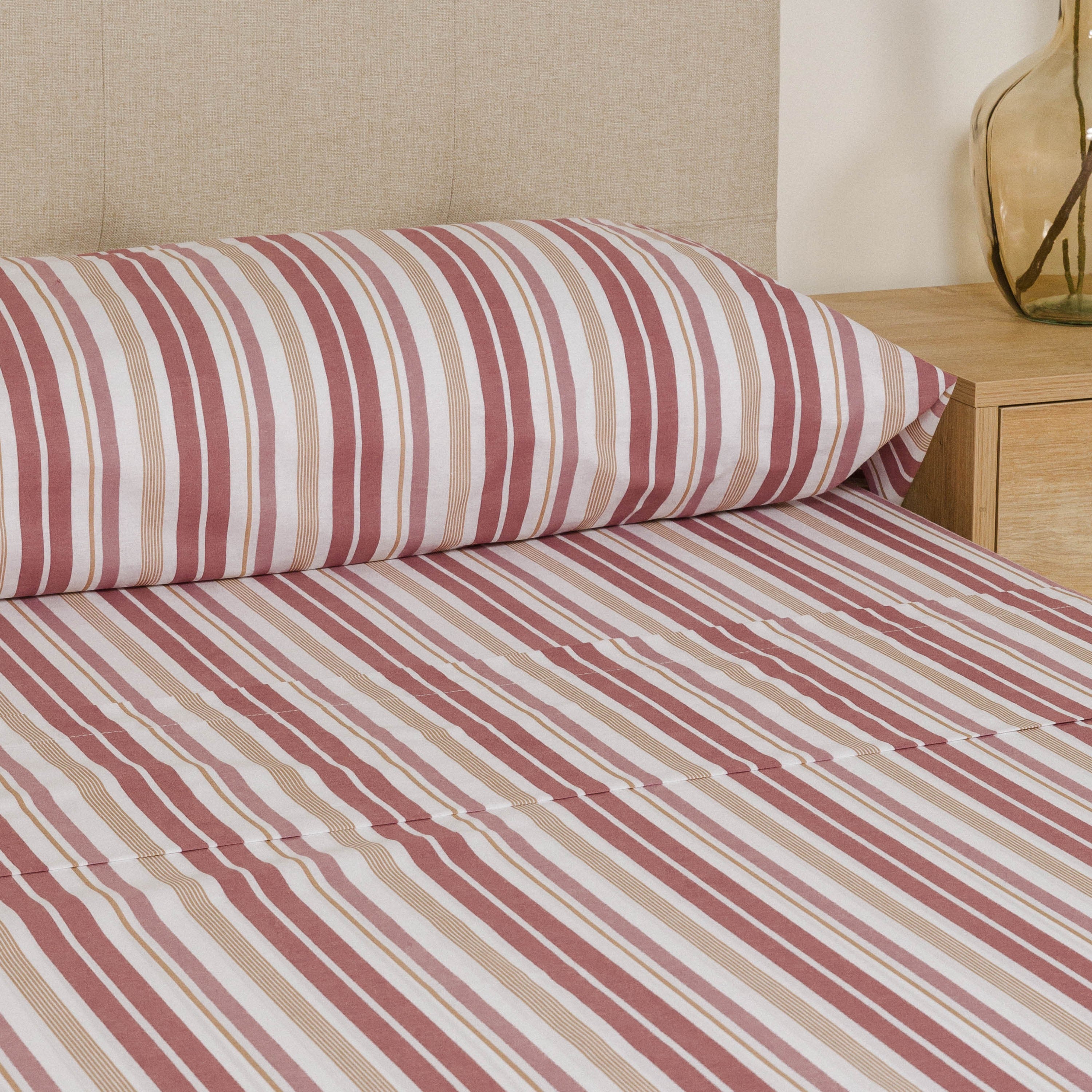 Juego de sábanas algodón Raya Calendula rosa