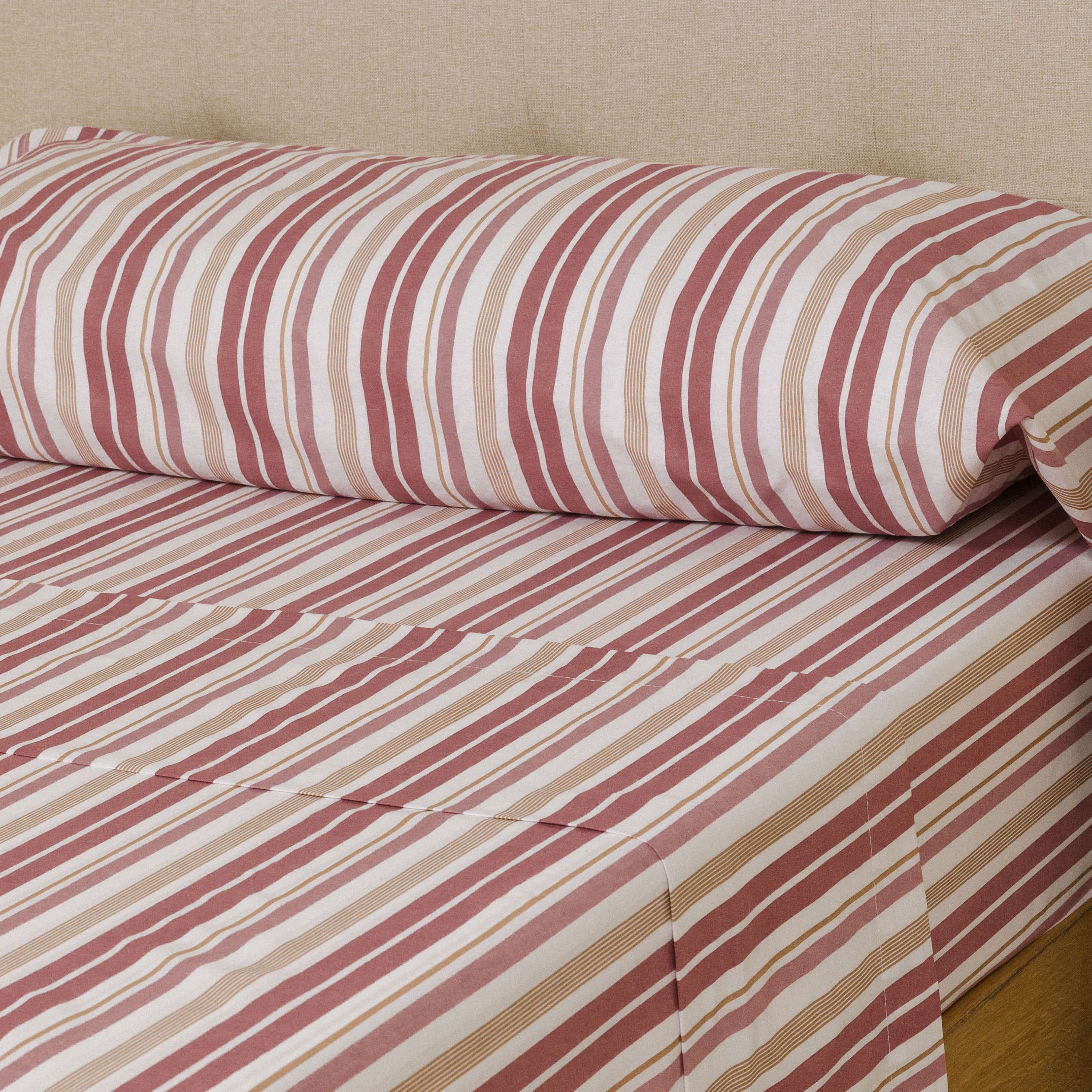 Juego de sábanas algodón Raya Calendula rosa