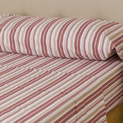 Juego de sábanas algodón Raya Calendula rosa