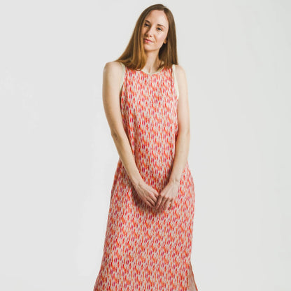 Vestido largo tirantes satén Aries naranja - rosa