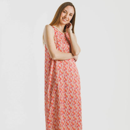 Vestido largo tirantes satén Aries naranja - rosa