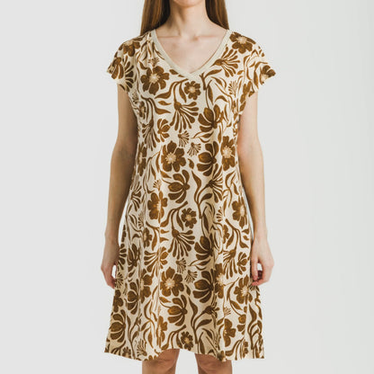 Vestido corto manga fluida crepe Alexis marrón