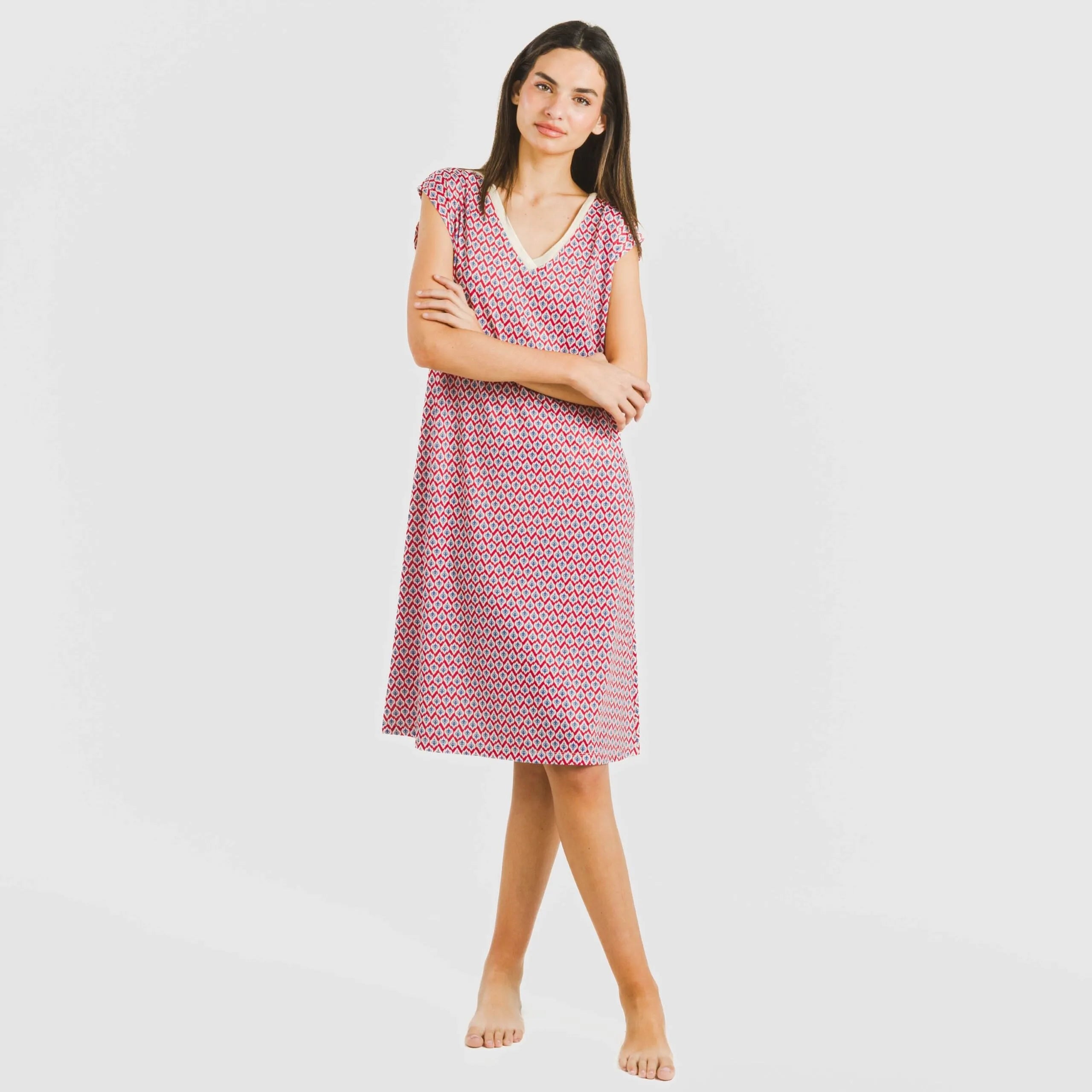 Vestido corto manga fluida soft Arizona burdeos