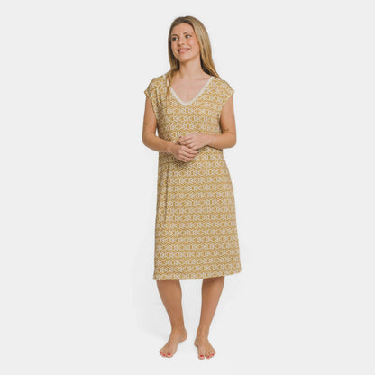 Vestido corto manga fluida soft Virginia ocre