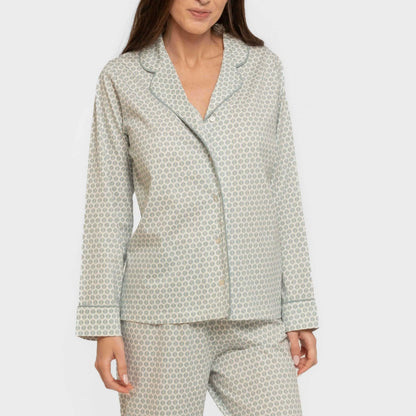 Camisa de pijama feminina longa de algodão Dune Indigo