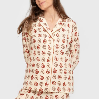 Pijama largo camisero algodón mujer Brianda teja