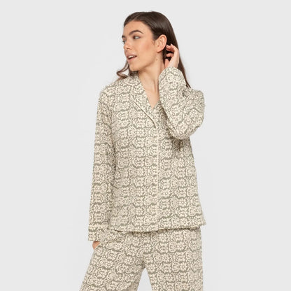 Pijama largo camisero algodón mujer Matilde verde caceria