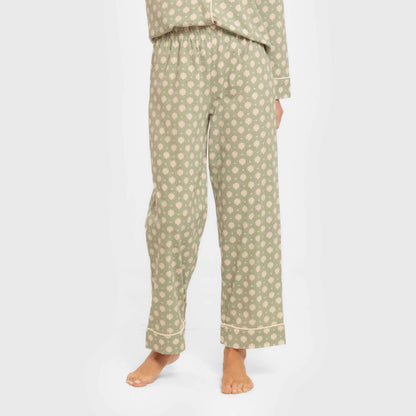 Pijama largo camisero algodón mujer Erati verde caceria
