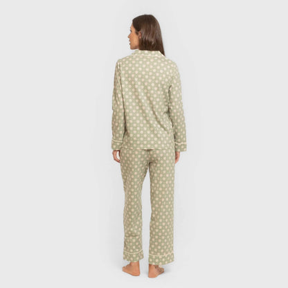Pijama largo camisero algodón mujer Erati verde caceria