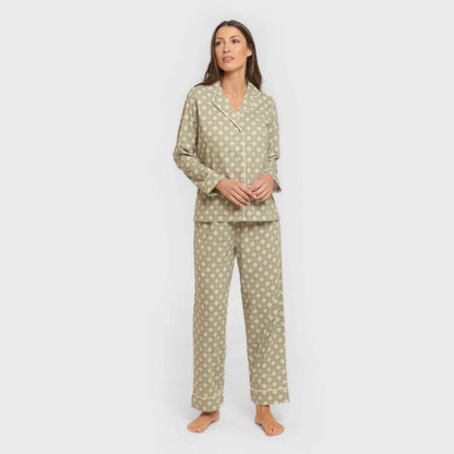 Pijama largo camisero algodón mujer Erati verde caceria