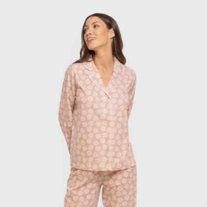Pijama largo camisero algodón mujer Medusa rosa