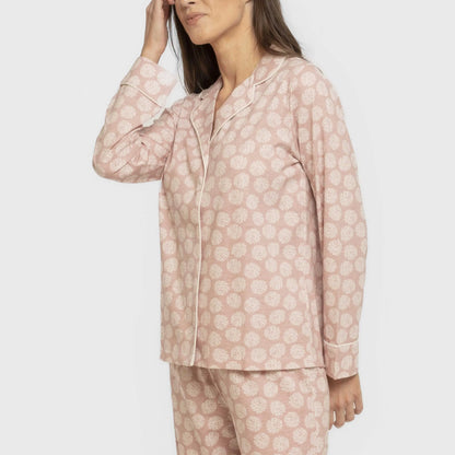 Pijama largo camisero algodón mujer Medusa rosa
