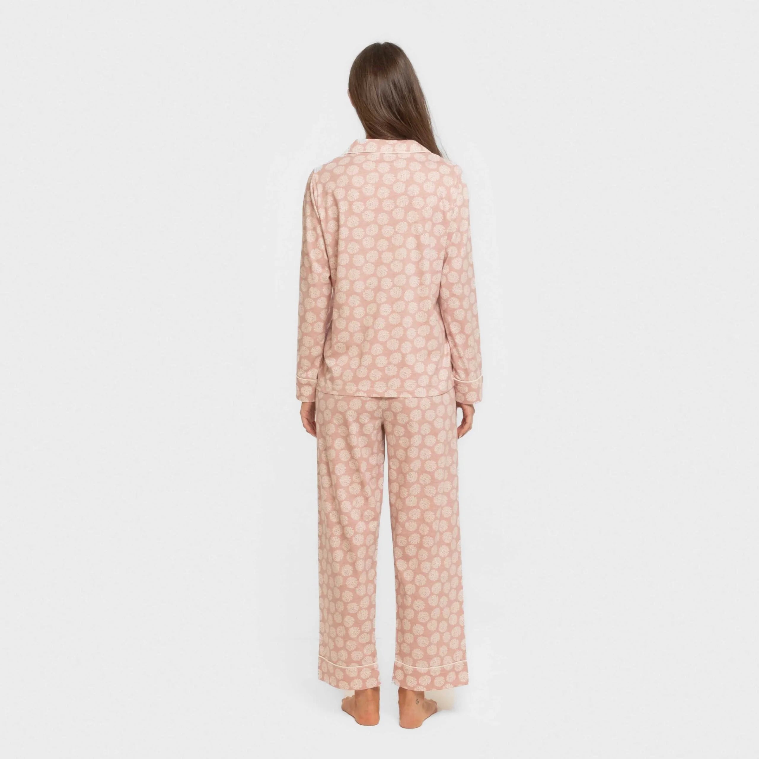 Pijama largo camisero algodón mujer Medusa rosa