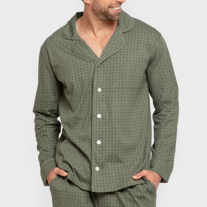 Pijama largo camisero algodón hombre Conde verde caceria