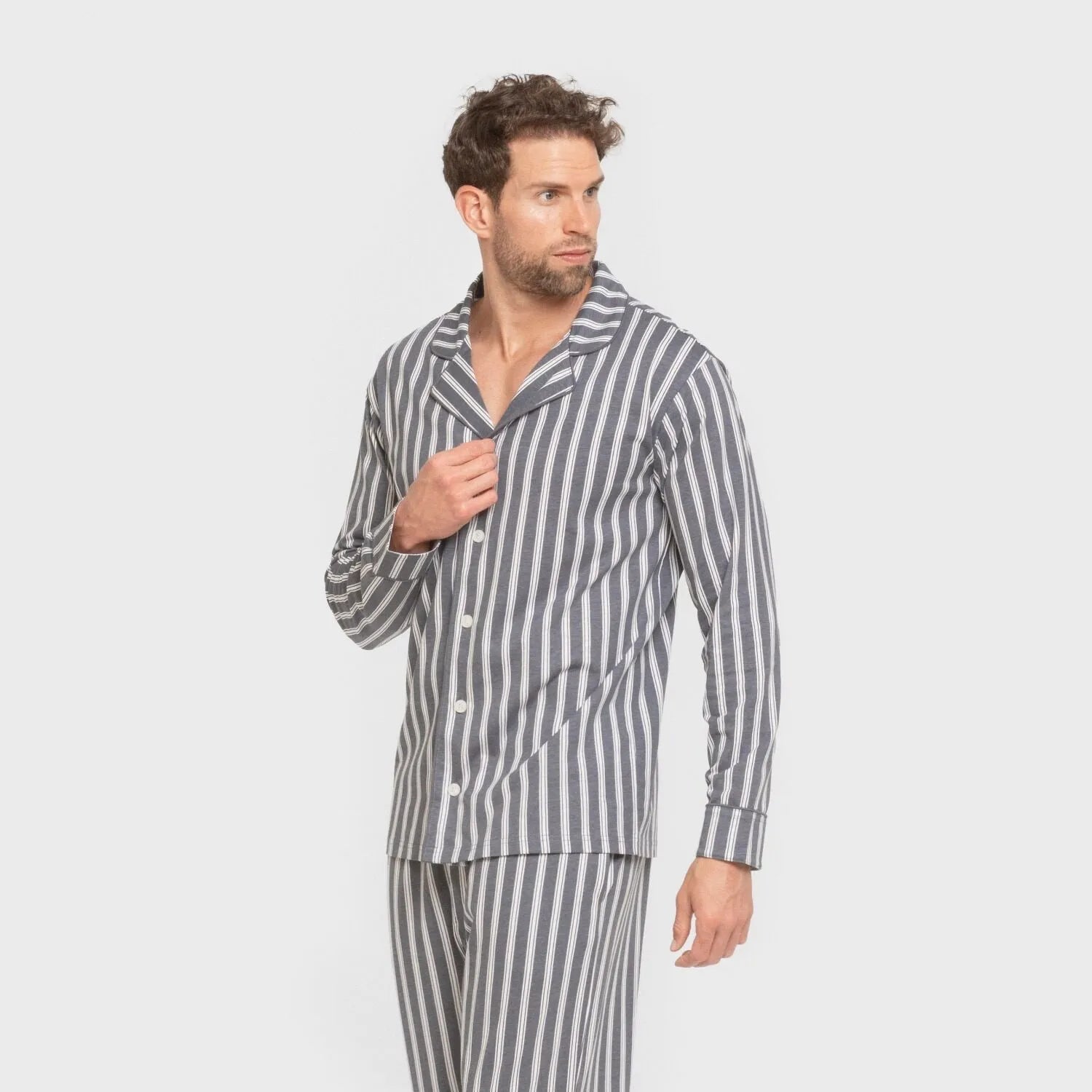 Pijama largo camisero algodón hombre Raya Marsella indigo