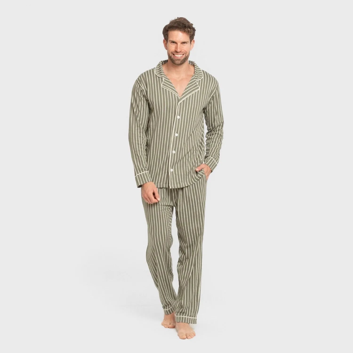 Pijama masculino longo de algodão estilo camisa, modelo caça John Green