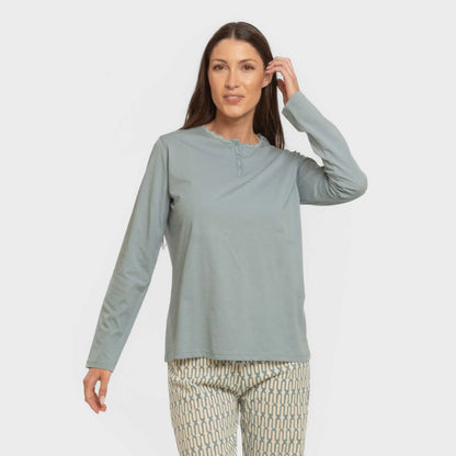 Pijama largo algodón Eucalipto celeste