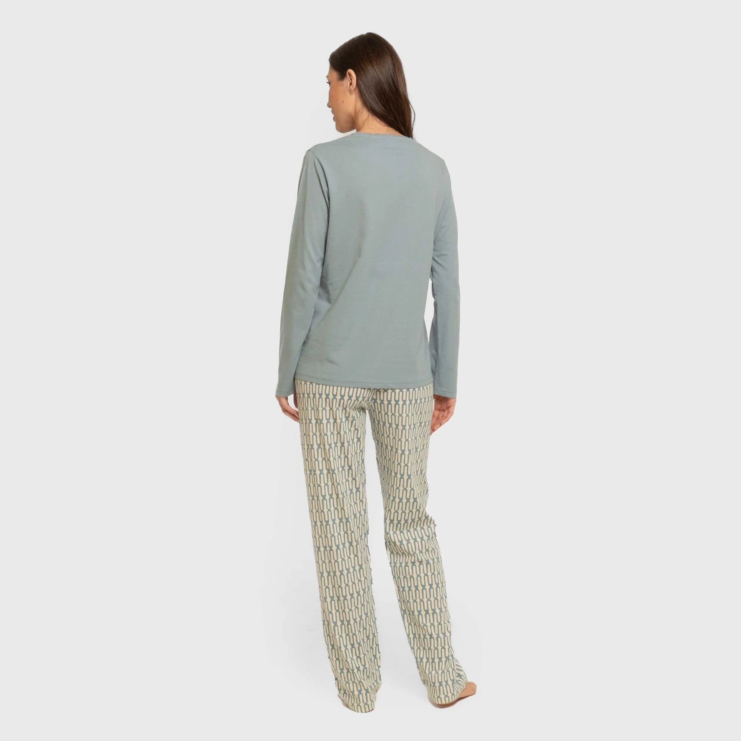 Pijama largo algodón Eucalipto celeste