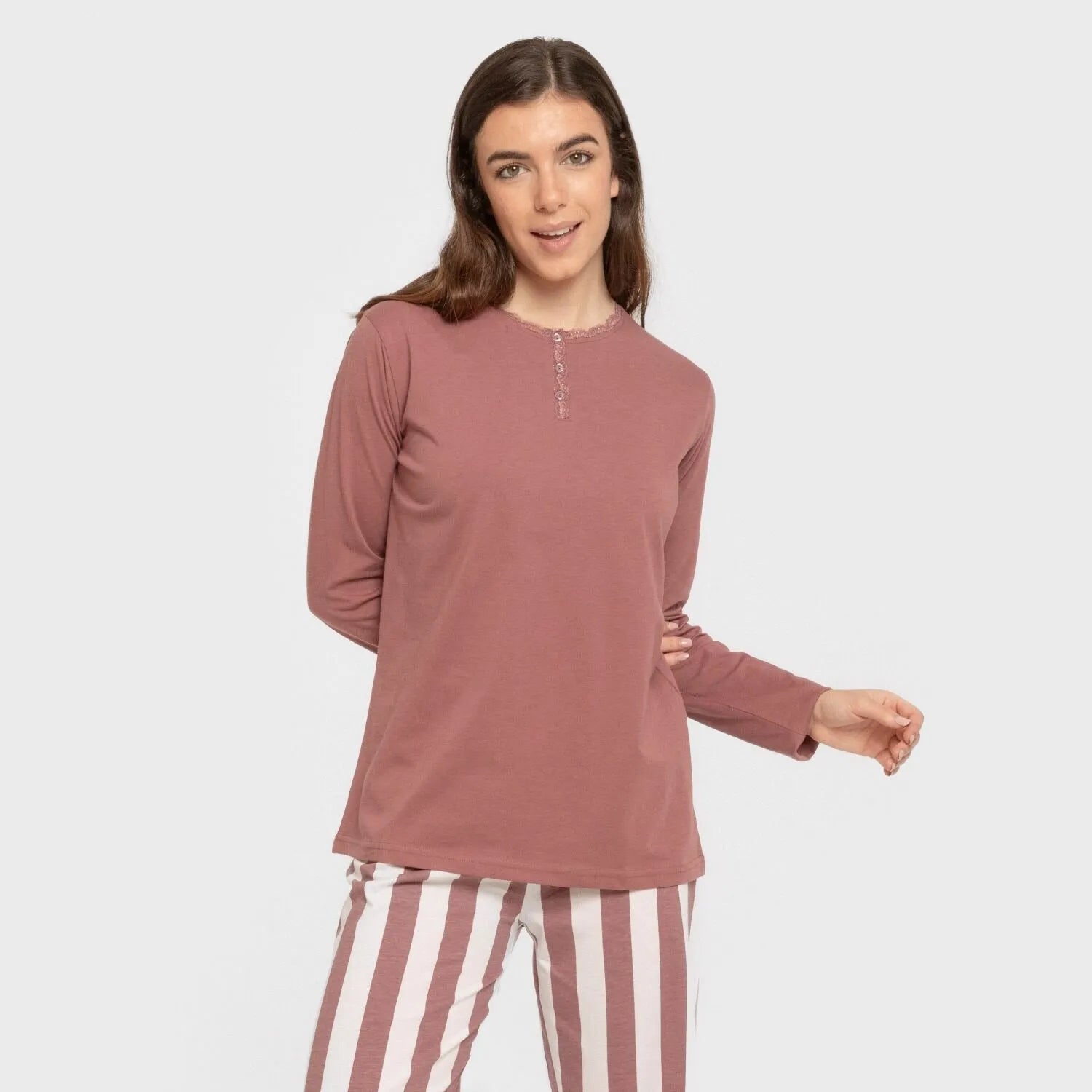 Pijama largo algodón Raya Elvis malva rosa