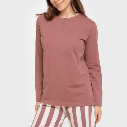 Pijama largo algodón Raya Elvis malva rosa