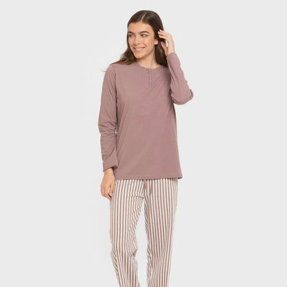 Pijama largo algodón Raya Kodac berenjena seco