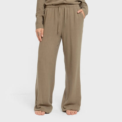 PANTALON LARGO LINO MUJER LISO