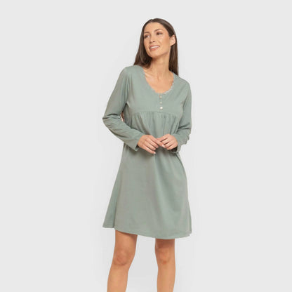 Camisón algodón manga larga encaje liso