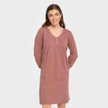 Camisón algodón manga larga encaje liso