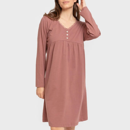 Camisón algodón manga larga encaje liso