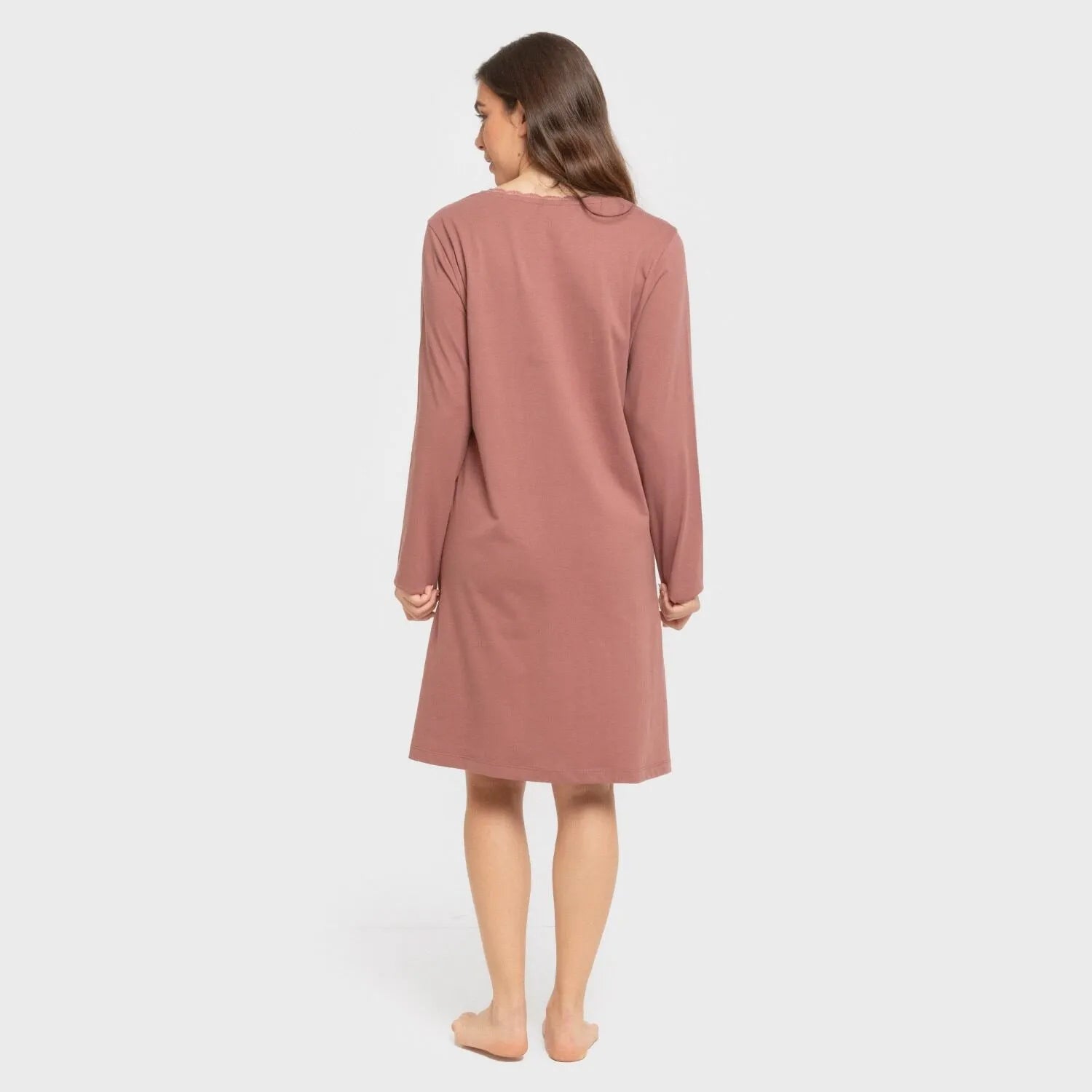 Camisón algodón manga larga encaje liso