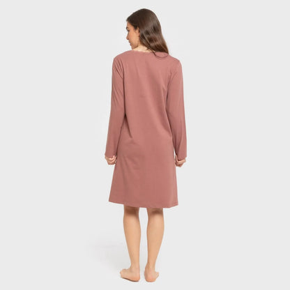 Camisón algodón manga larga encaje liso