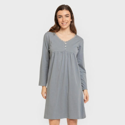 Camisón algodón manga larga encaje liso