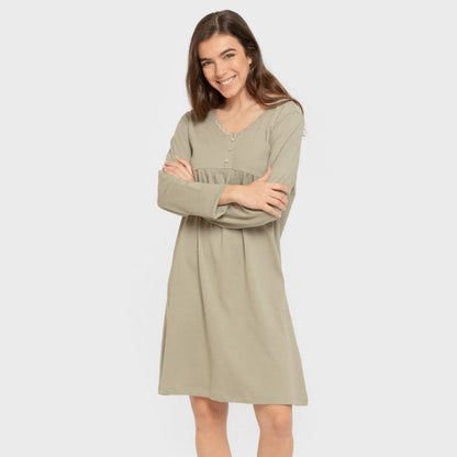 Camisón algodón manga larga encaje liso