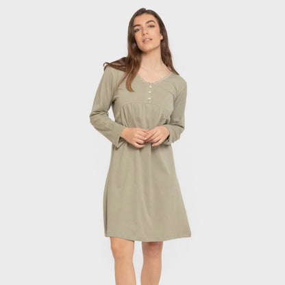 Camisón algodón manga larga encaje liso