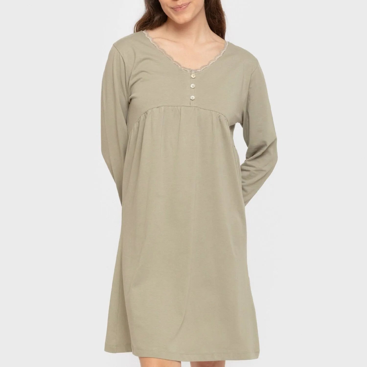 Camisón algodón manga larga encaje liso