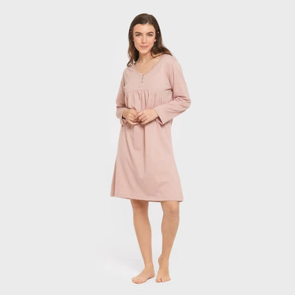 Camisón algodón manga larga encaje liso