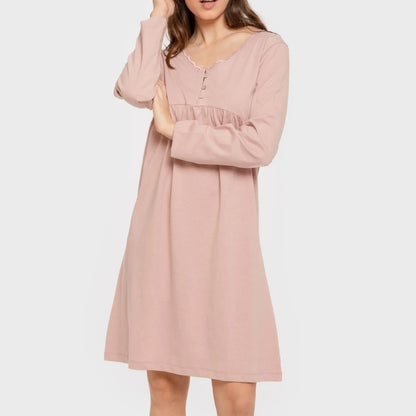 Camisón algodón manga larga encaje liso