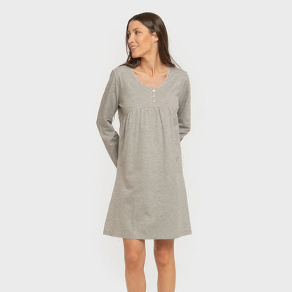 Camisón algodón manga larga encaje liso