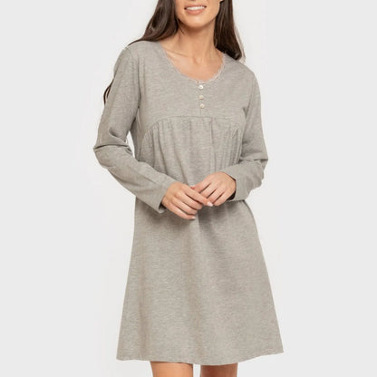 Camisón algodón manga larga encaje liso