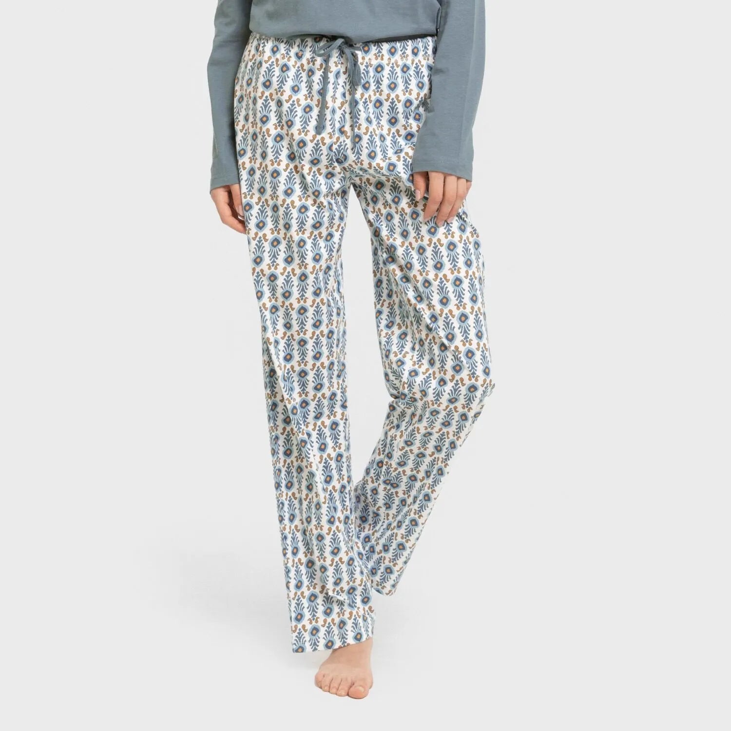 Pijama largo algodón Hibisco agua marina