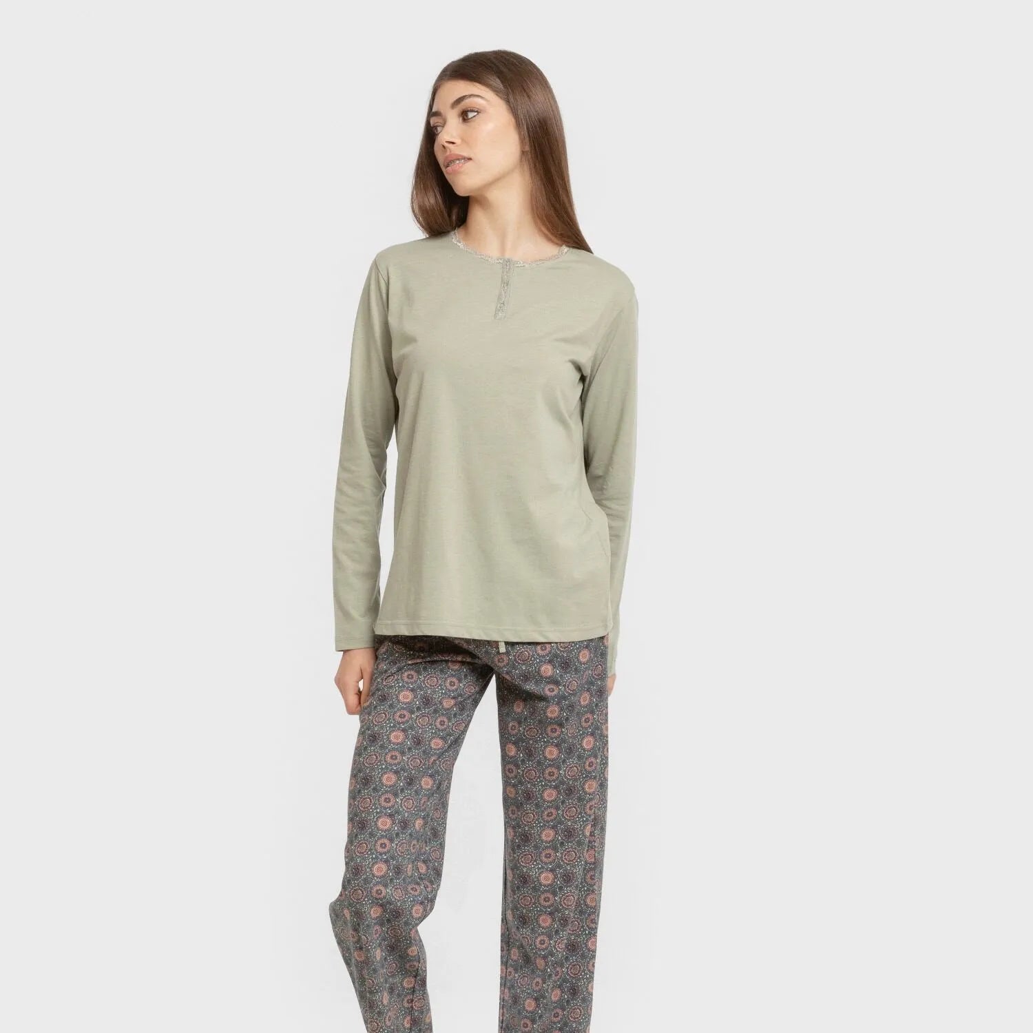 Pijama largo algodón Gabi verde claro