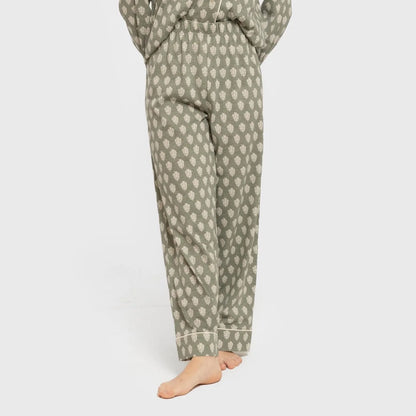 Pijama largo camisero algodón mujer Soma verde seco